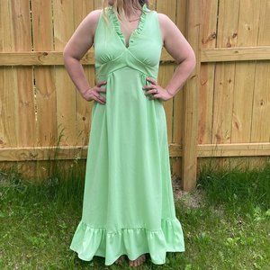 Vintage Maxi Dress 1970s Pastel Green Boho Evening Gown